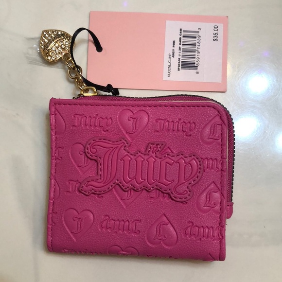 Juicy Couture Juicy Pink Upgrade U L-Zip Faux Leather Card Case NWT - Picture 1 of 16